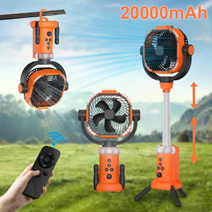 Camping Fan 20000Mah Rechargeable Portable Outdoor Camping Fan Wireless Camping Tent Ceiling Fan with Light and Remote Control