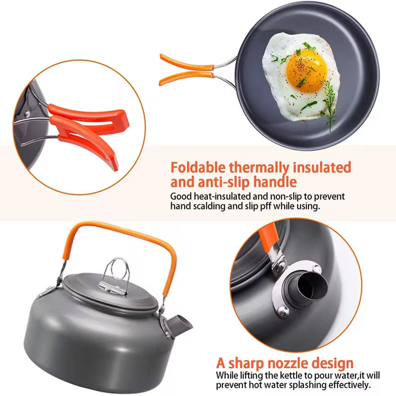 Portable Camping Pot Pan Kettle Lightweight Camping Cooking Set Nonstick Outdoor Cookware Kit for Backapcking Hiking Picnic BBQ