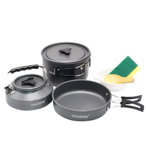 Portable Camping Cookware Set: Pot, Pan, Kettle & Tableware