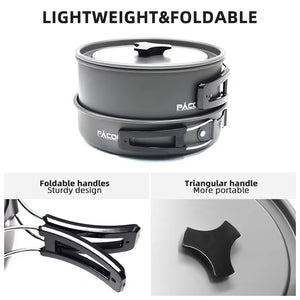 Portable Camping Cookware Set: Pot, Pan, Kettle & Tableware