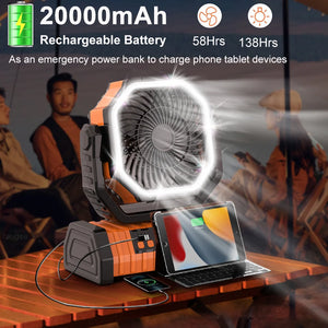 20000mAh Camping Fan with Light, Remote & Ceiling Air Circulator