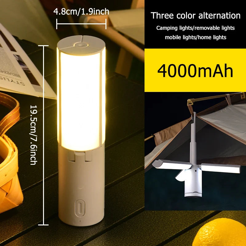 Foldable USB Rechargeable Tent Camping Light 4000Mah Travel Lanterns Outdoor Emergency Lighting LED Camping Lamp