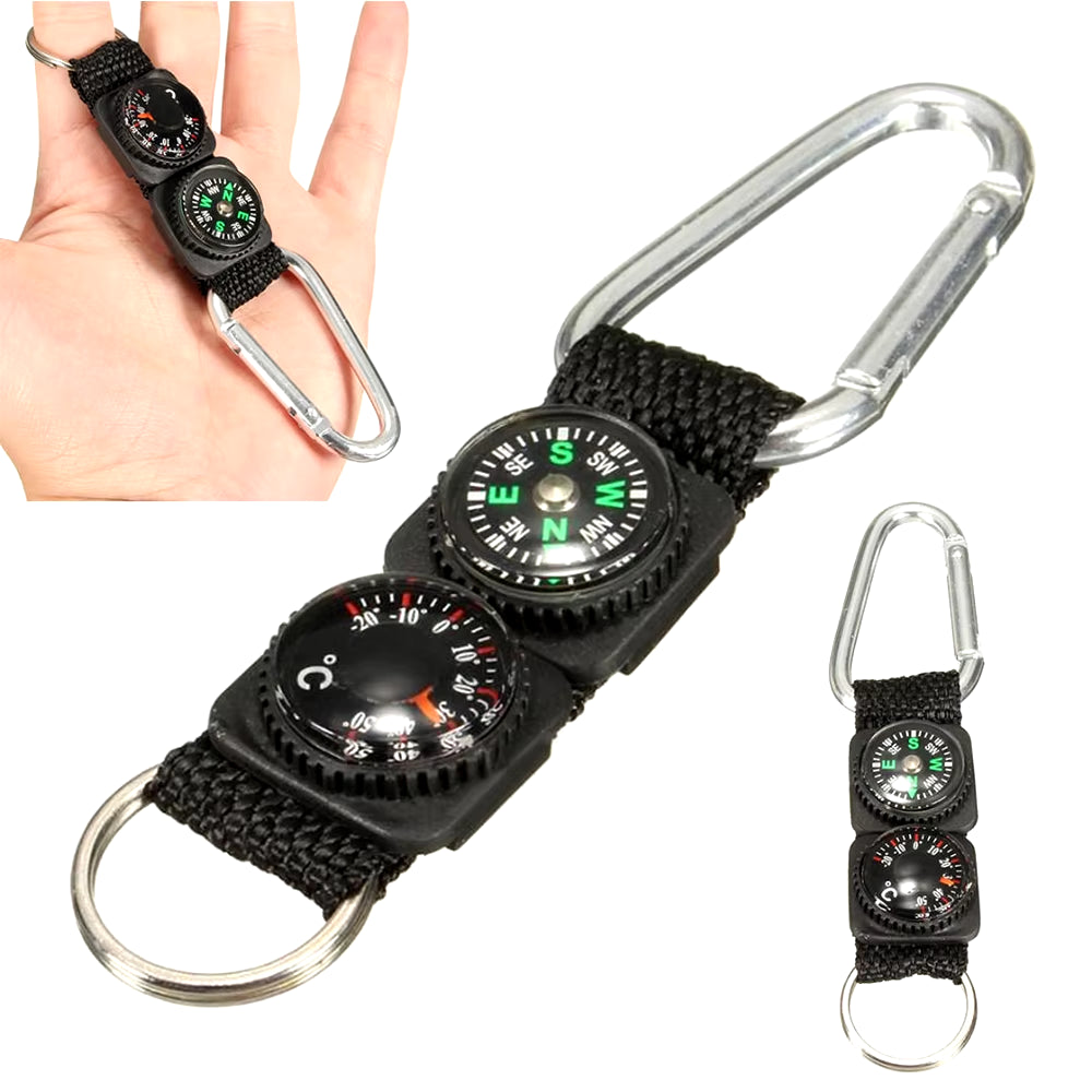 3-in-1 Mini Carabiner Keychain with Compass, Thermometer & Hanger