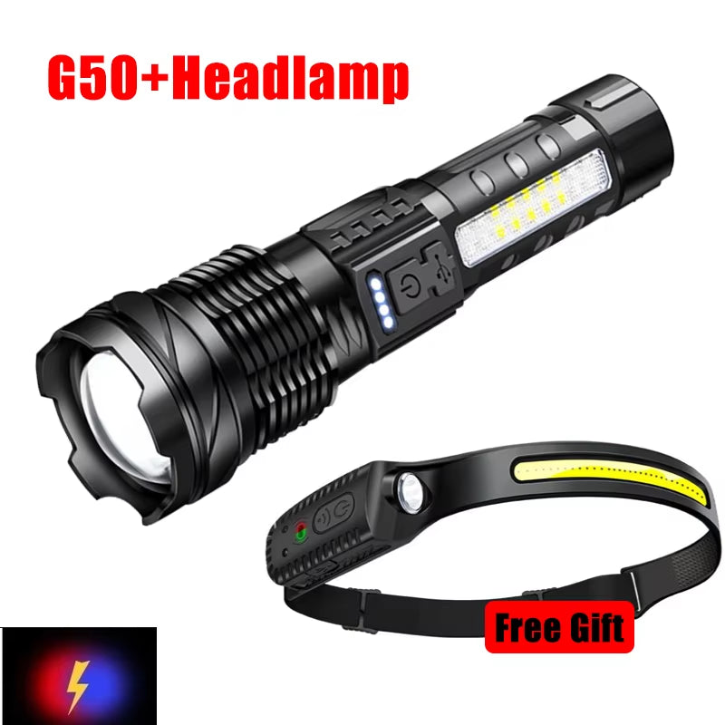 Tactical Flashlight, USB Rechargeable, Zoom Torch