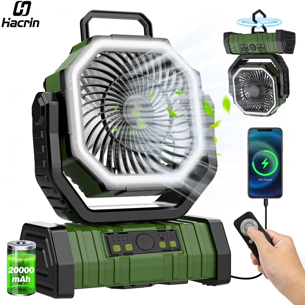 20000mAh Camping Fan with Light, Remote & Ceiling Air Circulator