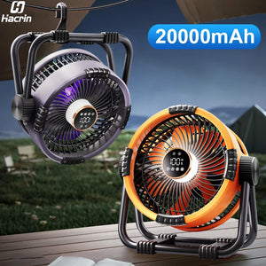 Camping Fan 20000Mah Rechargeable Portable Camping Circulator Fan Wireless Tent Ceiling Fan with LED Light and Remote Control