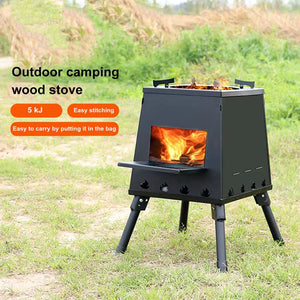 Portable Foldable Camping Wood Stove BBQ Grill for Cooking