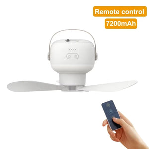 Portable 7200mAh Ceiling Fan for Camping, LED, Remote, Rechargeable