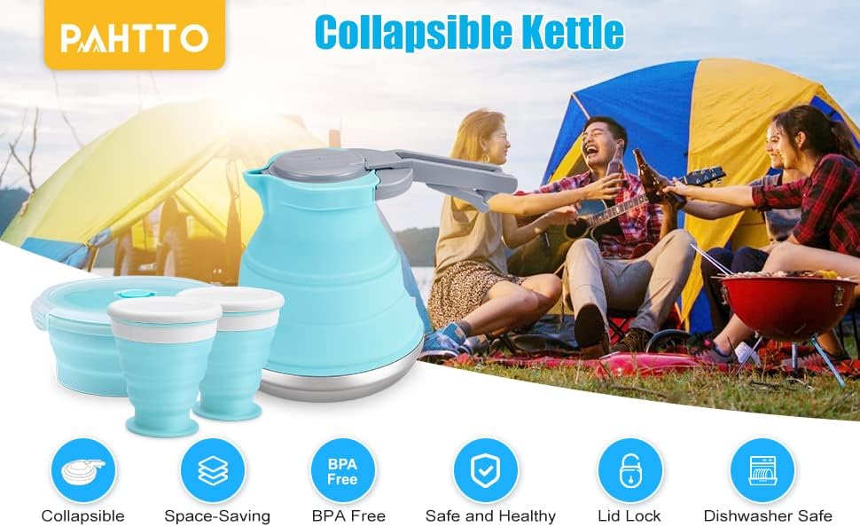 Portable Collapsible Camping Kettle, 1.5L/ 52OZ Foldable Silicon