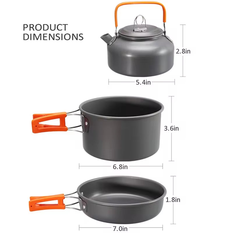 Portable Camping Pot Pan Kettle Lightweight Camping Cooking Set Nonstick Outdoor Cookware Kit for Backapcking Hiking Picnic BBQ