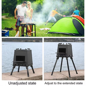 Portable Foldable Camping Wood Stove BBQ Grill for Cooking