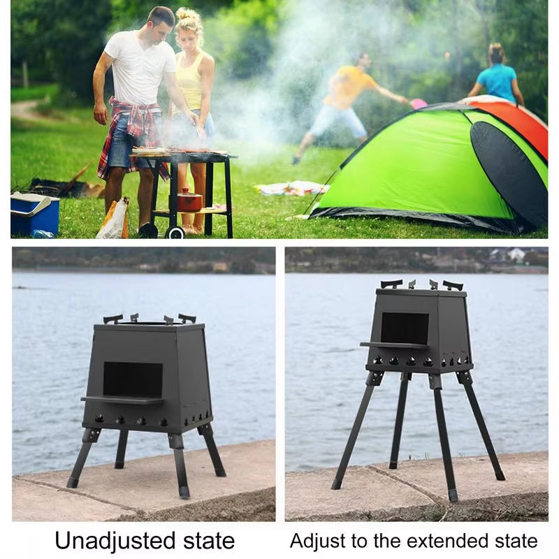 Portable Foldable Camping Wood Stove BBQ Grill for Cooking