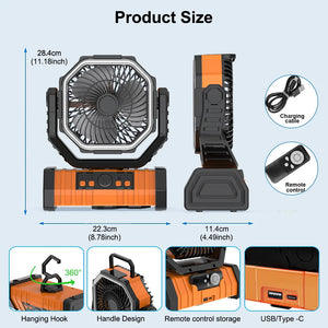 20000mAh Camping Fan with Light, Remote & Ceiling Air Circulator