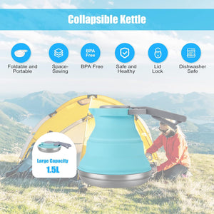 Portable Collapsible Camping Kettle, 1.5L/ 52OZ Foldable Silicon