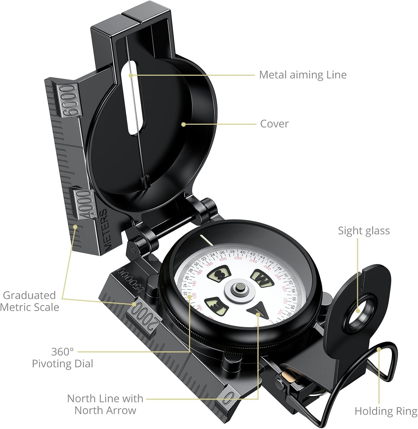 Military Compass with Clinometer Aluminum Alloy