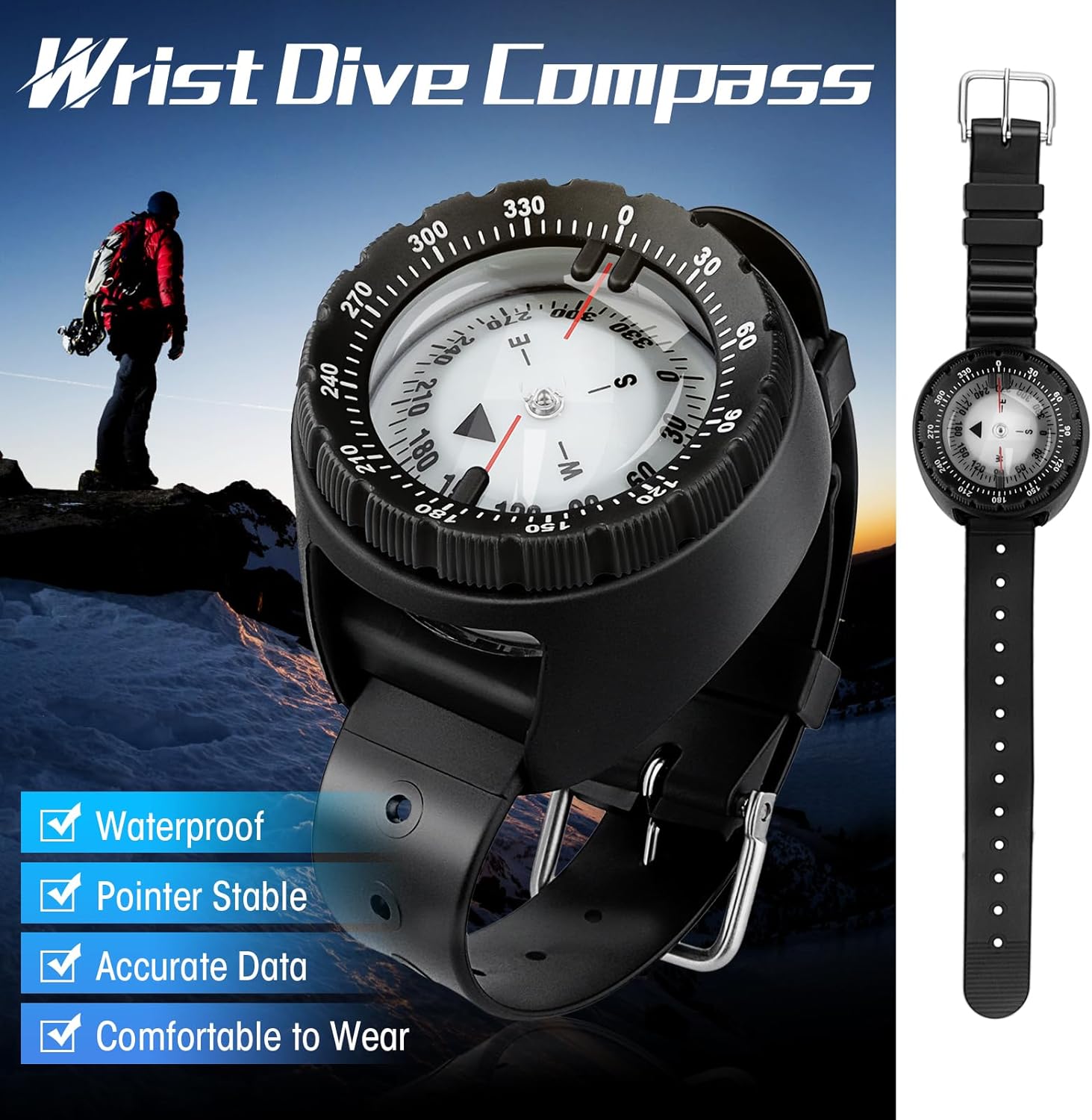 Professional Waterproof 5ATM Dive Wrist Compass