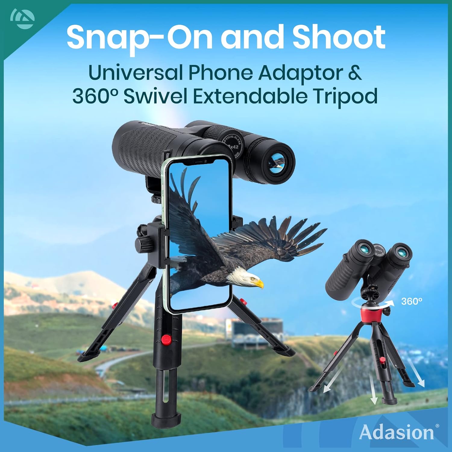12X42 HD Binoculars for Adults with Phone Adapter & Tripod