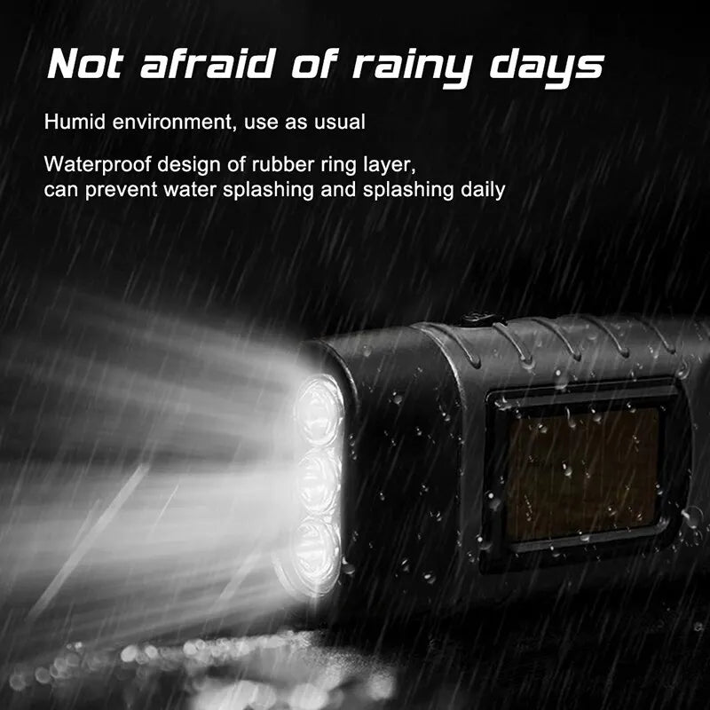 LED Flashlight Hand Crank Charging Solar Powered Rechargeable Survival Gear Self Powered Charging Hiking Torch Dynamo