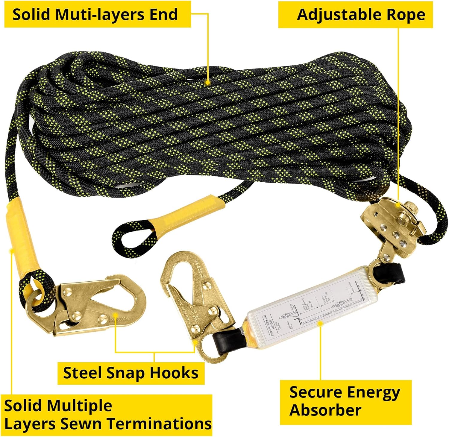  25Ft Vertical Roofing Rope with Safety Lanyard Harness