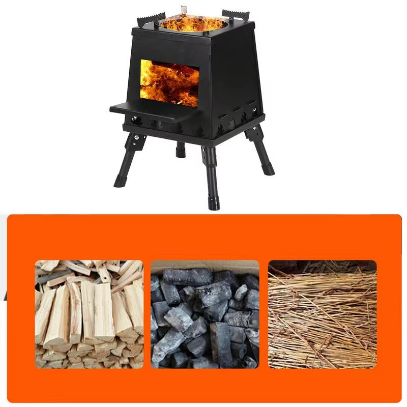 Portable Foldable Camping Wood Stove BBQ Grill for Cooking