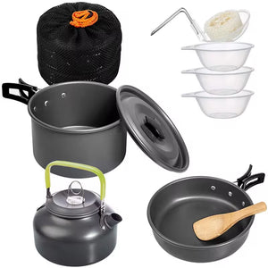 Portable Camping Pot Pan Kettle Lightweight Camping Cooking Set Nonstick Outdoor Cookware Kit for Backapcking Hiking Picnic BBQ