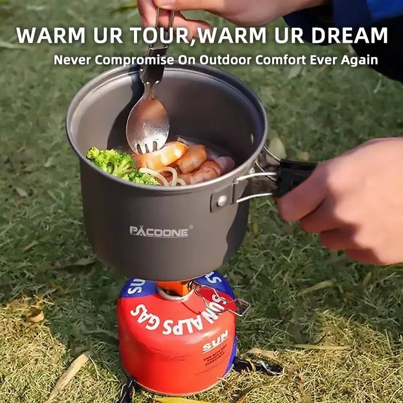 Portable Camping Cookware Set: Pot, Pan, Kettle & Tableware