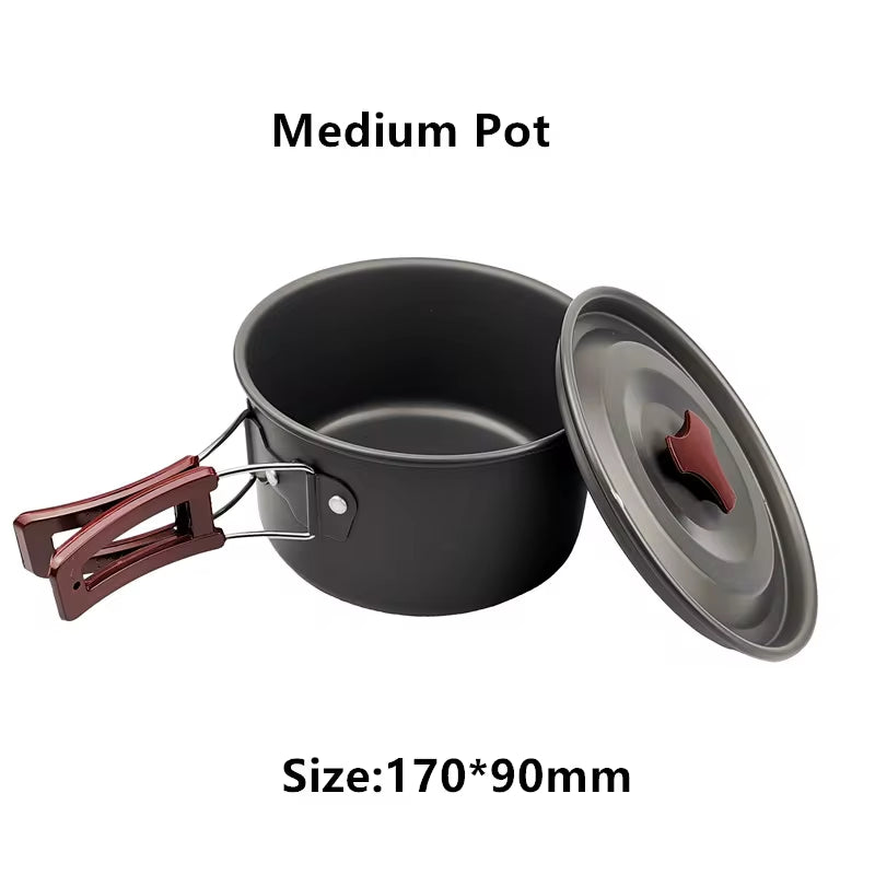 Portable Camping Pot Pan Kettle Lightweight Camping Cooking Set Nonstick Outdoor Cookware Kit for Backapcking Hiking Picnic BBQ