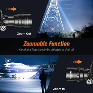 Rechargeable Headlamp - 8000mAh USB-C Zoomable Headlight for Fishing & Camping