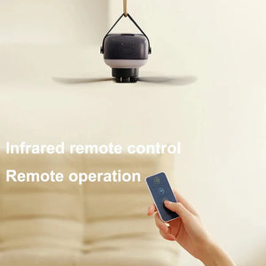 Portable 7200mAh Ceiling Fan for Camping, LED, Remote, Rechargeable