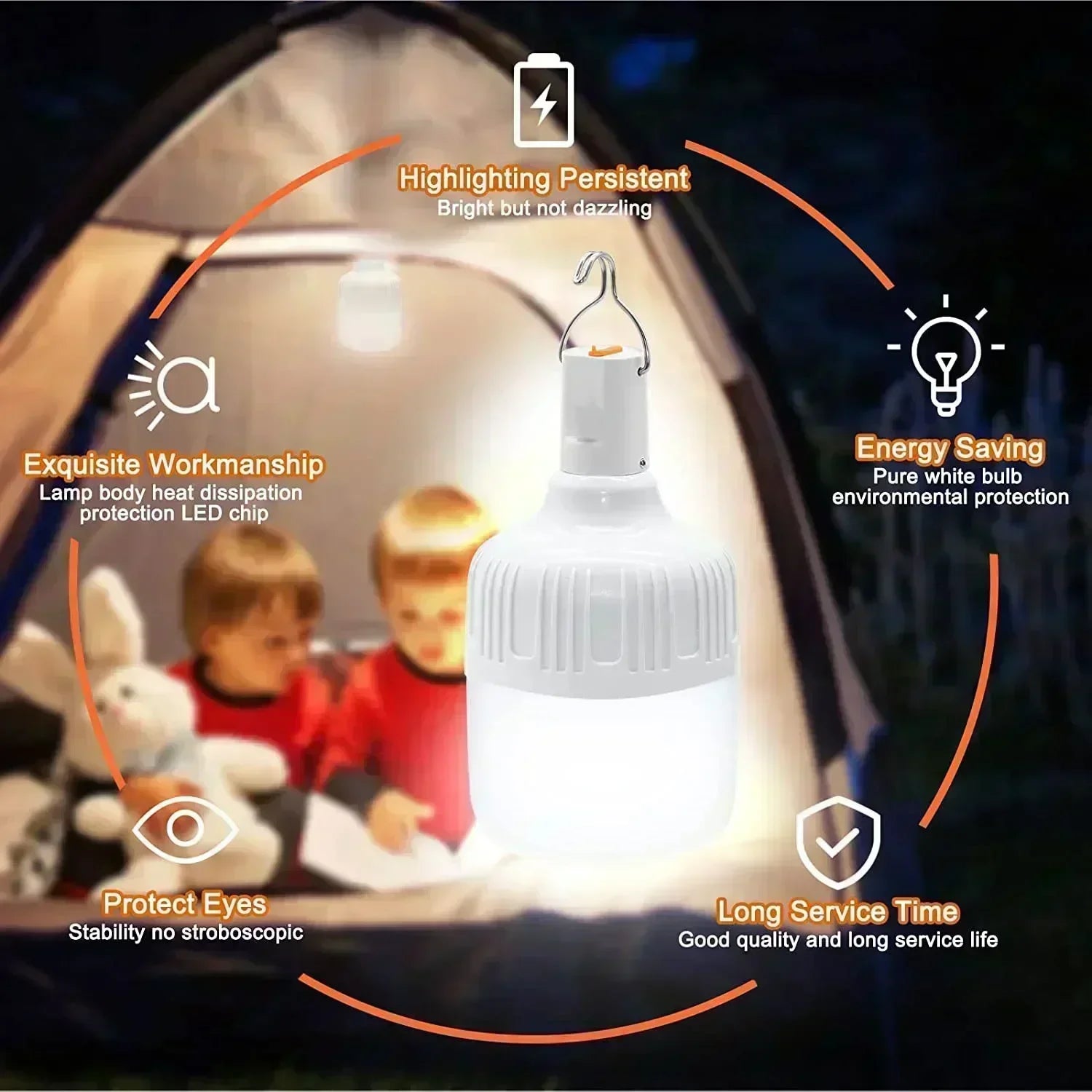 60W USB Rechargeable LED Emergency Lantern for Camping & Hiking