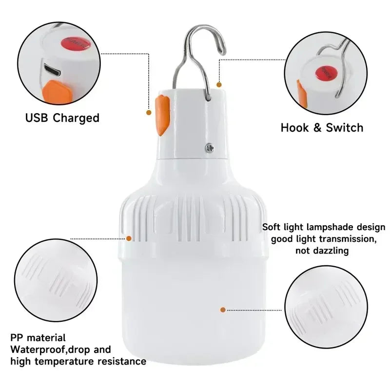 60W USB Rechargeable LED Emergency Lantern for Camping & Hiking