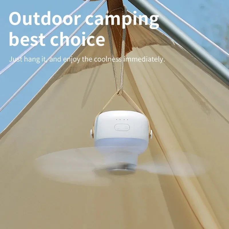 Portable 7200mAh Ceiling Fan for Camping, LED, Remote, Rechargeable