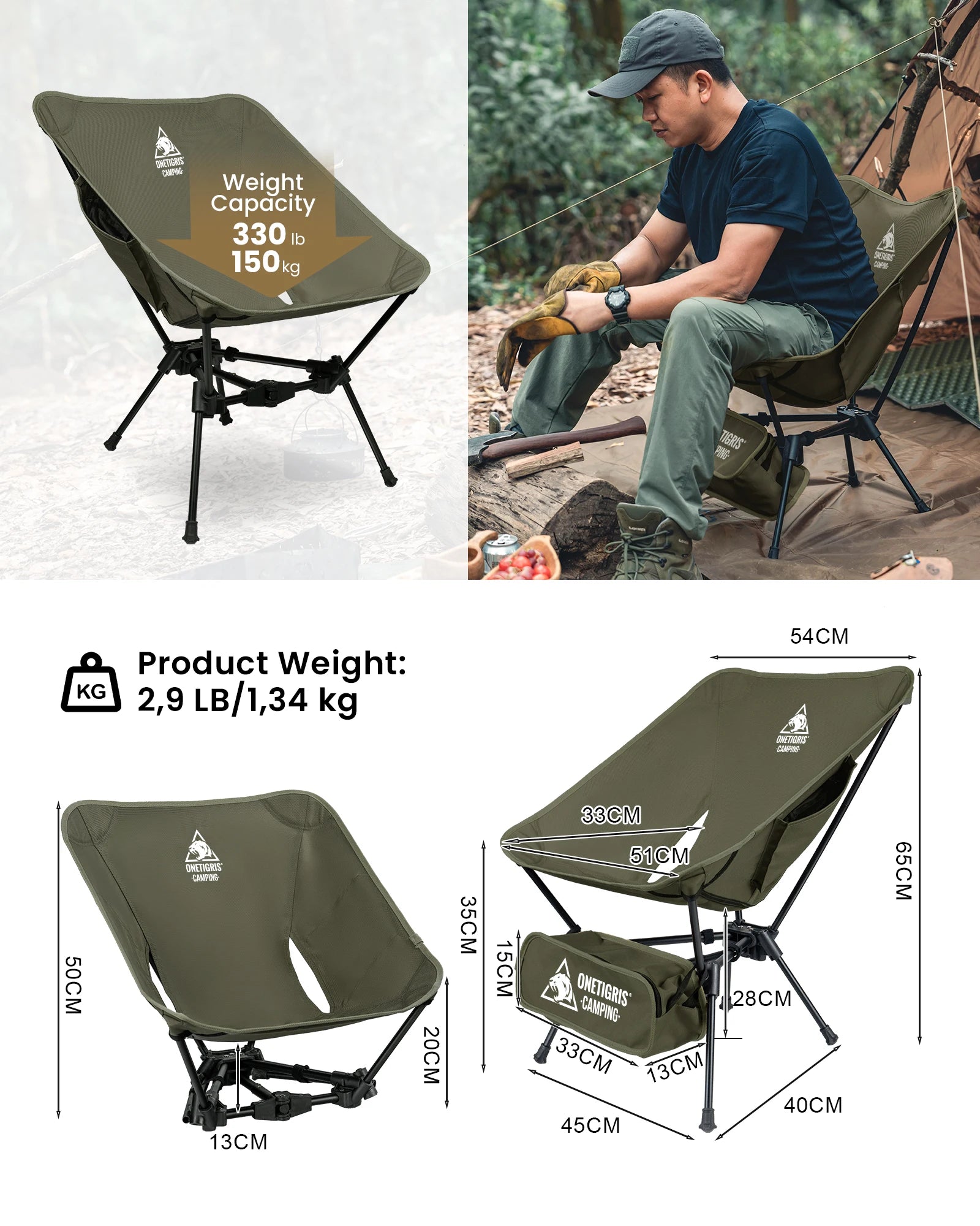 Camping Chair Foldable Outdoor Chair Triangle Framed Hiking Chair