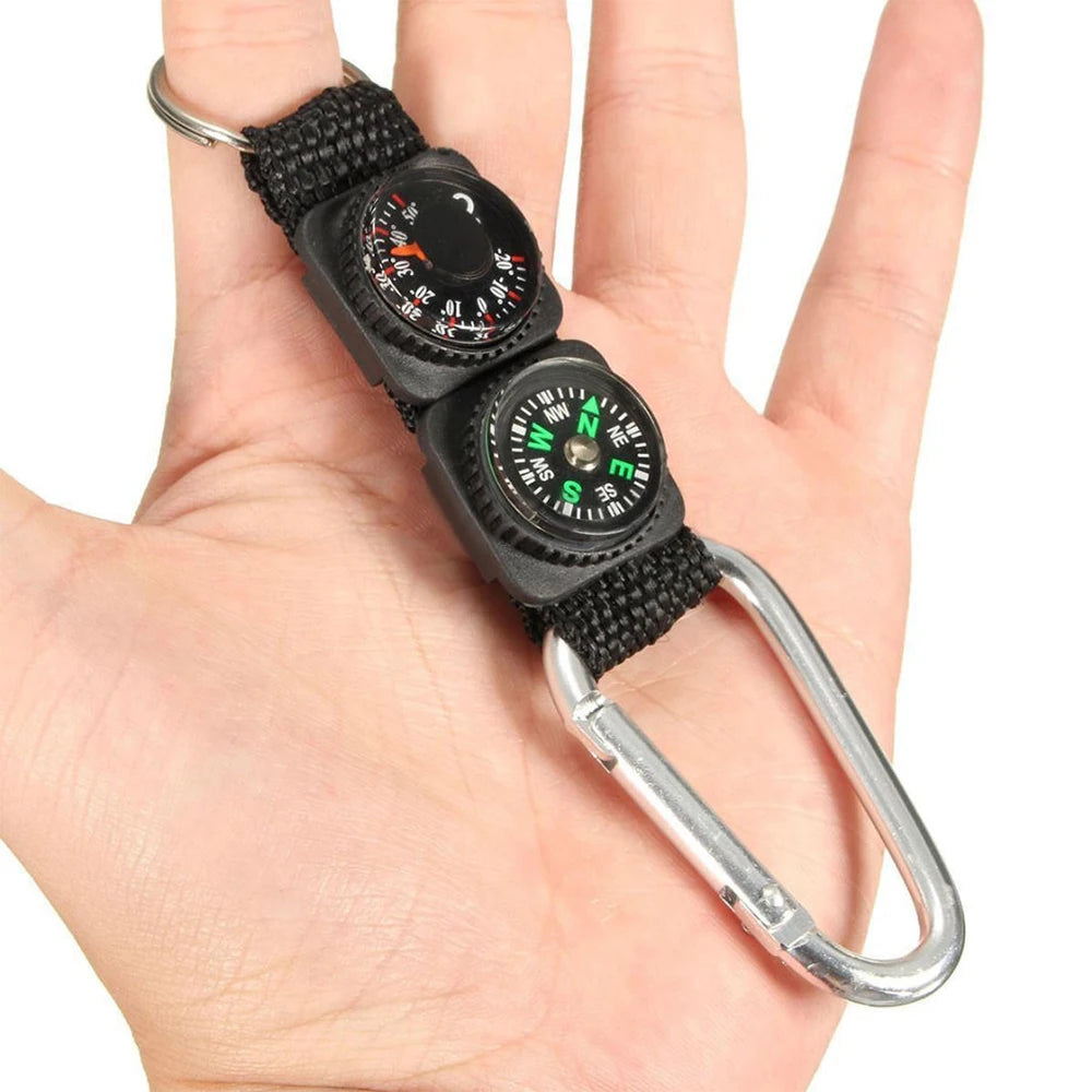 3-in-1 Mini Carabiner Keychain with Compass, Thermometer & Hanger