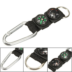 3-in-1 Mini Carabiner Keychain with Compass, Thermometer & Hanger