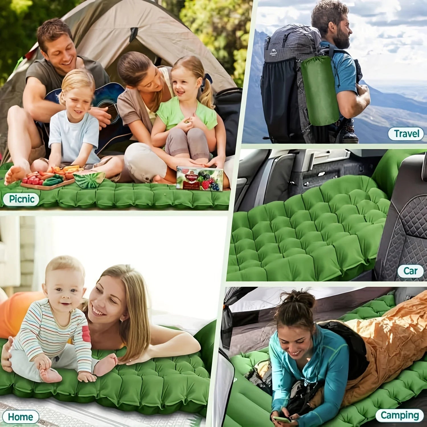 Outdoor 4-Inch Inflatable Sleeping Mat with Pillow & Pump