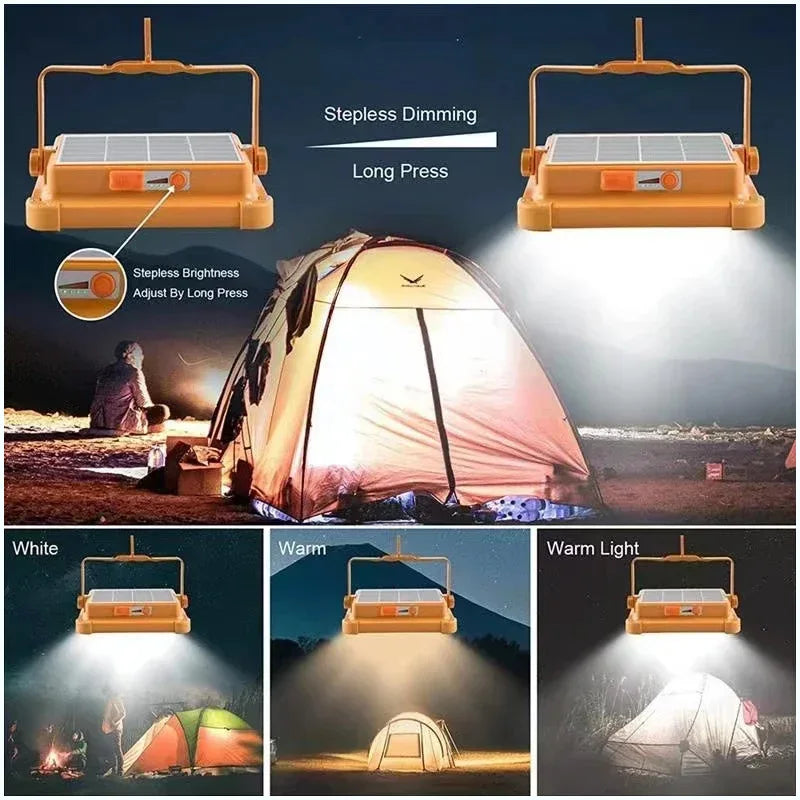 Solar LED Lantern, Rechargeable, Outdoor Camping Floodlight