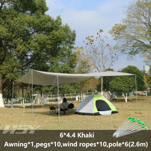 Khaki 6X4.4M Ultralight Tarp Outdoor Camping Survival Sun Shelter Shade Awning Silver Coating Pergola Waterproof Beach Tent