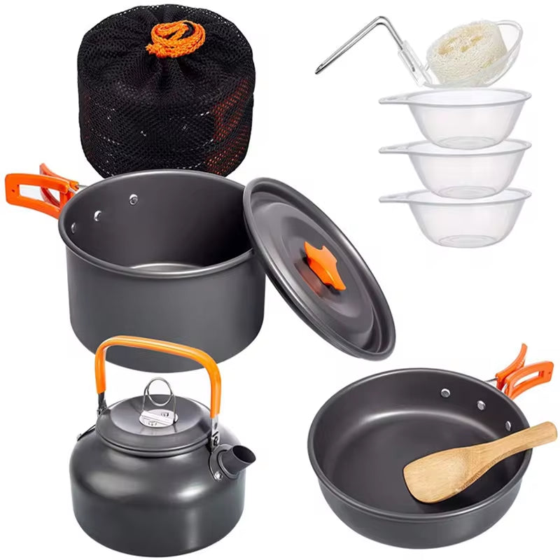 Portable Camping Pot Pan Kettle Lightweight Camping Cooking Set Nonstick Outdoor Cookware Kit for Backapcking Hiking Picnic BBQ