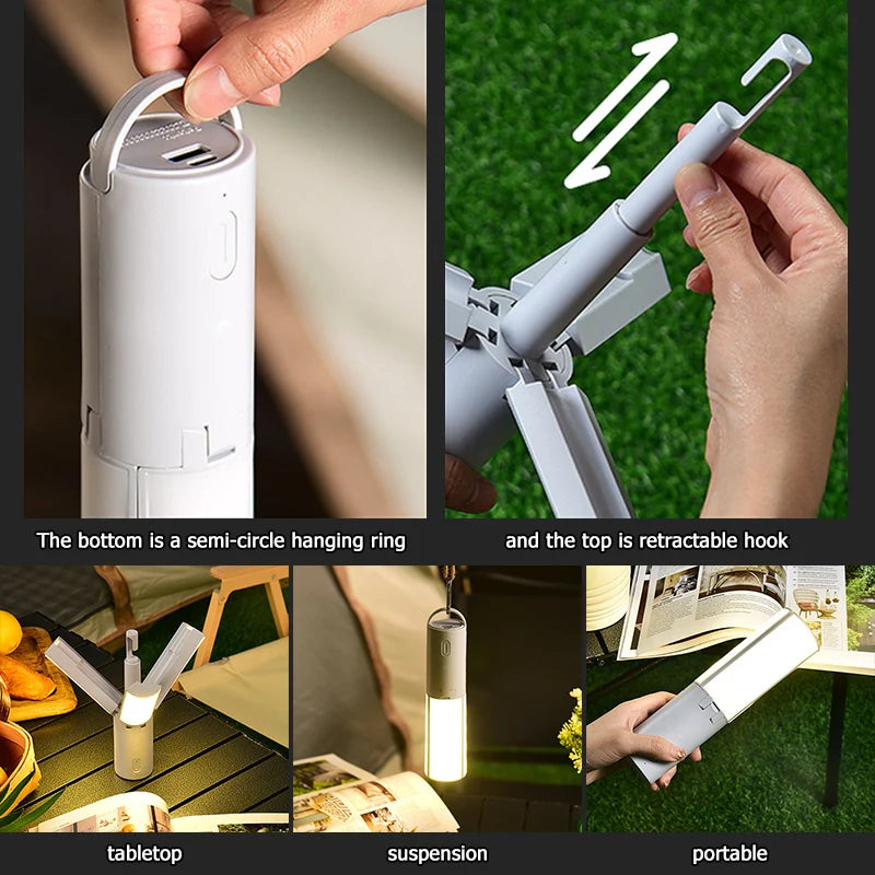 Foldable USB Rechargeable Tent Camping Light 4000Mah Travel Lanterns Outdoor Emergency Lighting LED Camping Lamp