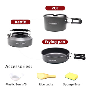 Portable Camping Cookware Set: Pot, Pan, Kettle & Tableware