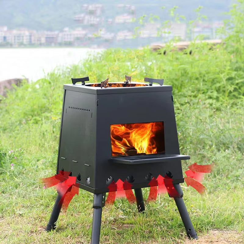 Portable Foldable Camping Wood Stove BBQ Grill for Cooking