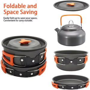 Portable Camping Pot Pan Kettle Lightweight Camping Cooking Set Nonstick Outdoor Cookware Kit for Backapcking Hiking Picnic BBQ