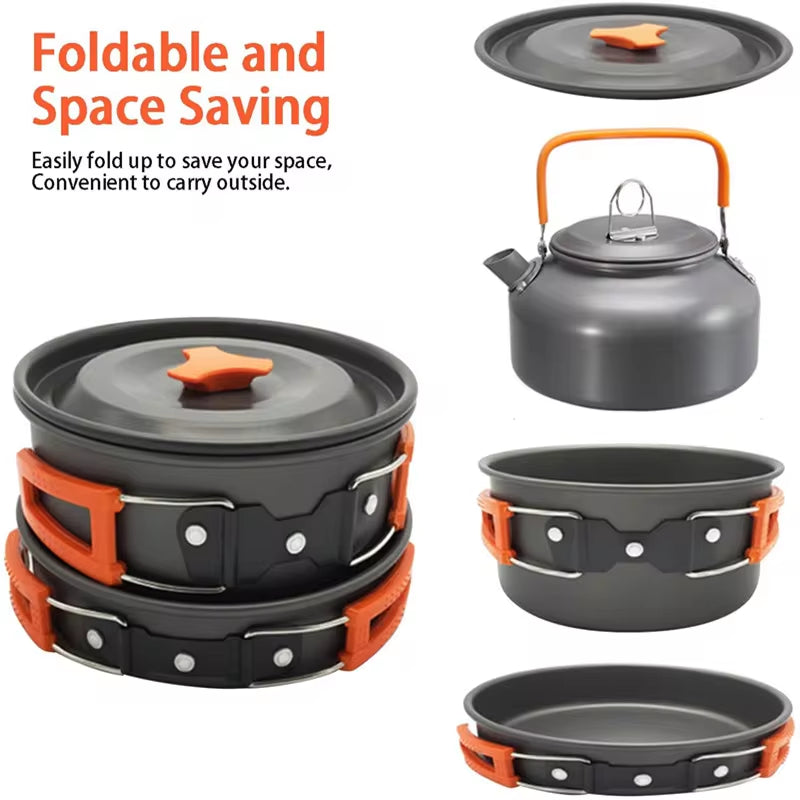 Portable Camping Pot Pan Kettle Lightweight Camping Cooking Set Nonstick Outdoor Cookware Kit for Backapcking Hiking Picnic BBQ