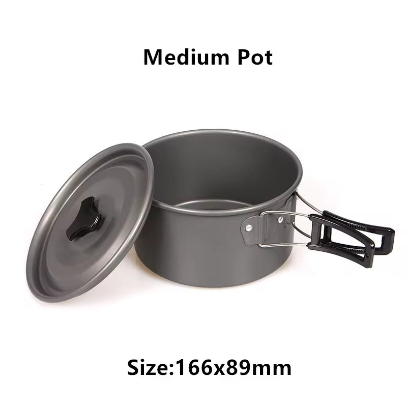 Portable Camping Pot Pan Kettle Lightweight Camping Cooking Set Nonstick Outdoor Cookware Kit for Backapcking Hiking Picnic BBQ