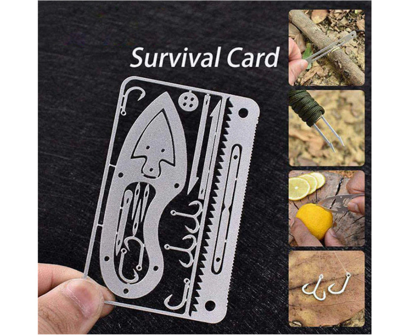 4Pcs Survival Gear Credit Card Multi Tool Camping Multipurpose EDC Multitool-Black