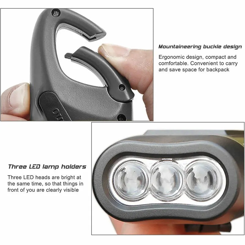 LED Flashlight Hand Crank Charging Solar Powered Rechargeable Survival Gear Self Powered Charging Hiking Torch Dynamo